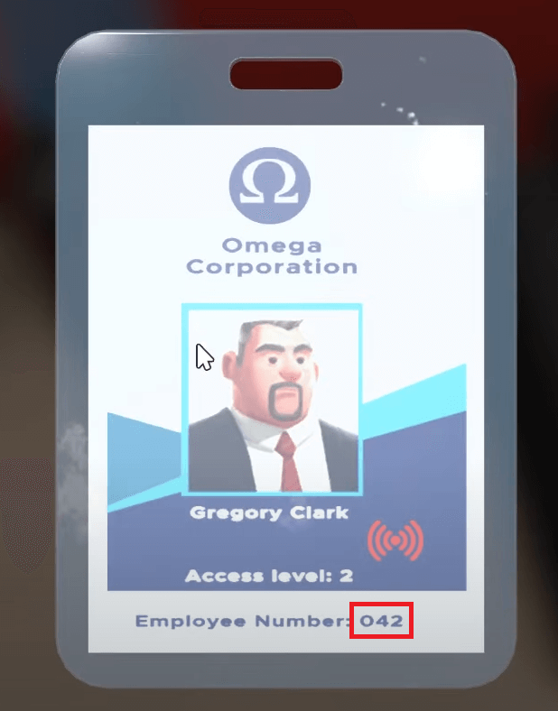 The Employee ID Number can be found on the Keycard you picked up from the briefcase earlier.