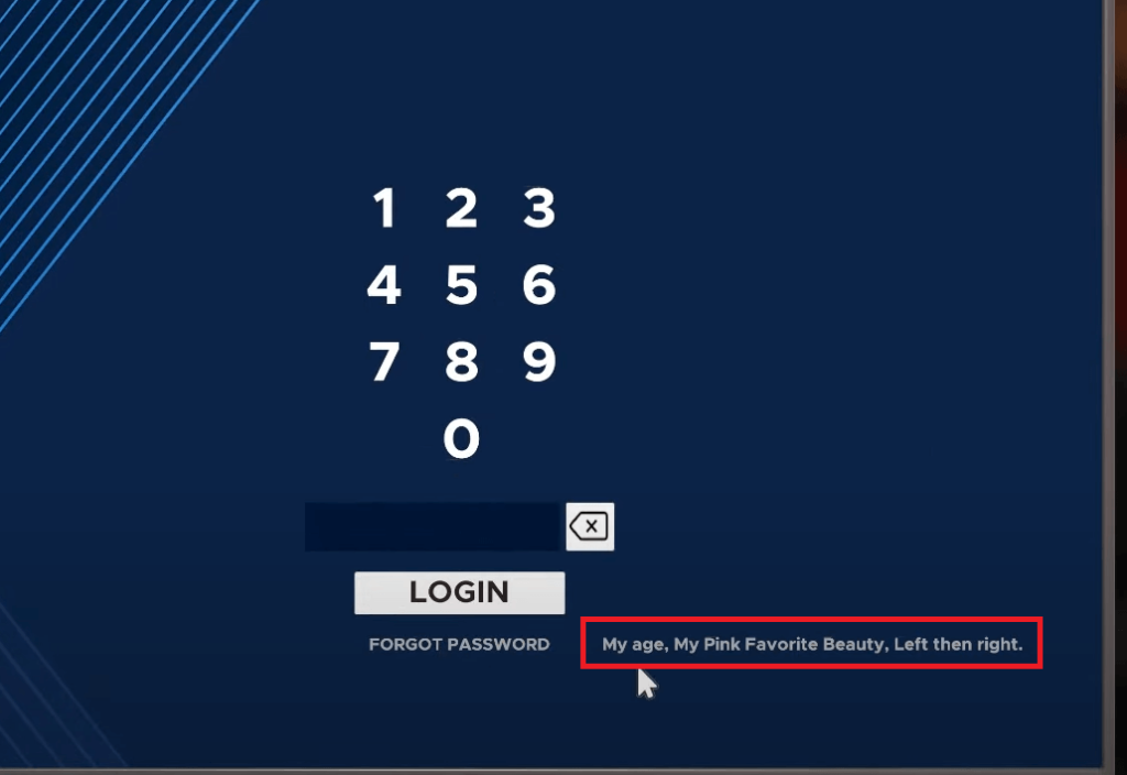 Click on the monitor to zoom in and then click on “Forgot Password” to get a hint.