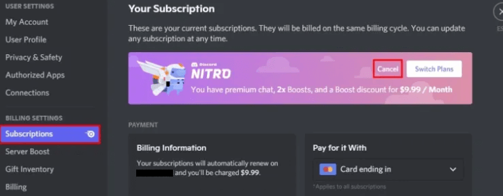 Go to “Subscriptions” and cancel Nitro
