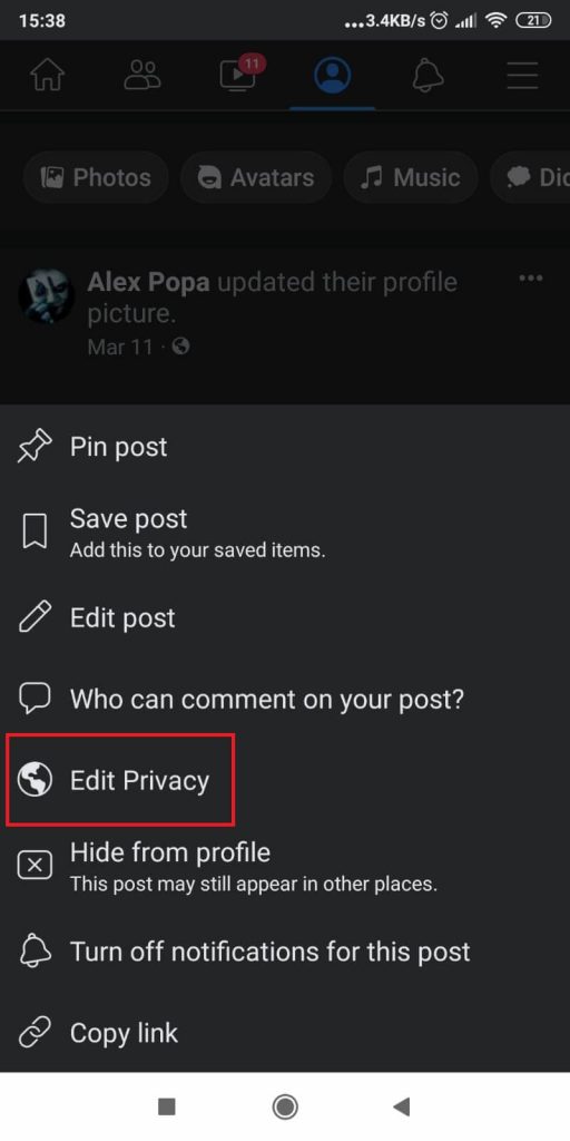 Select “Edit Privacy” from the list
