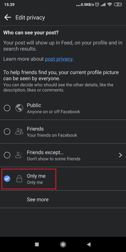 Check the “Only Me” option
