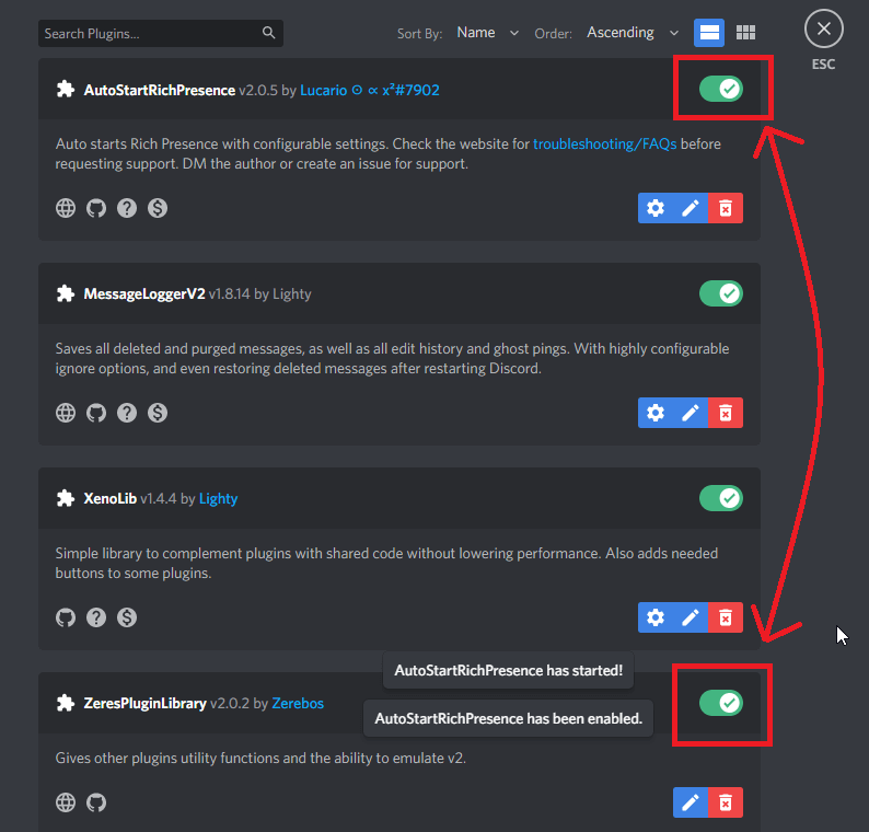 Return to Discord in the “Plugins” menu