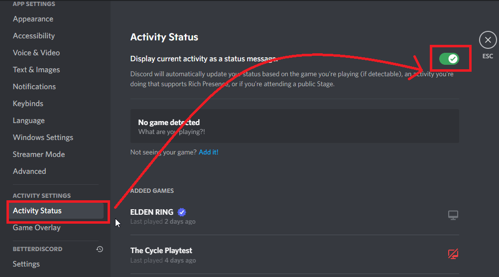 Enable the “Activity Activity” feature