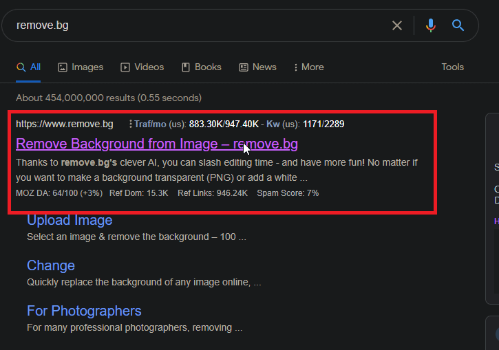 Search for “remove.bg” on Google
