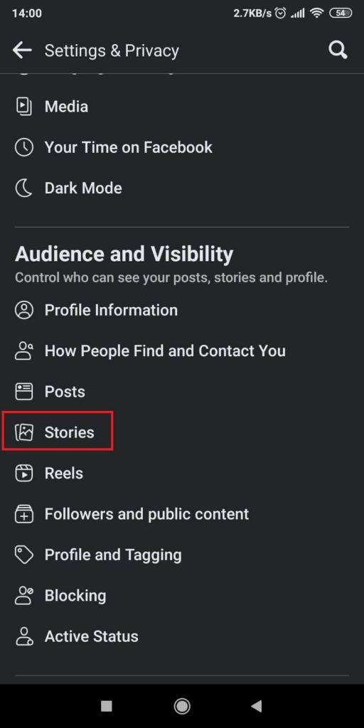 Select “Stories”