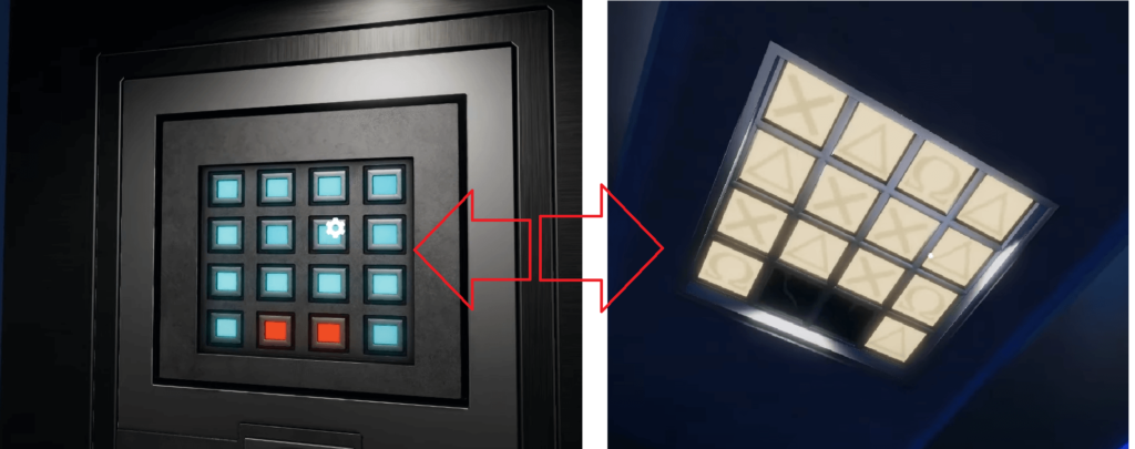So, to light up all the lights, make all the buttons on the door panel blue.