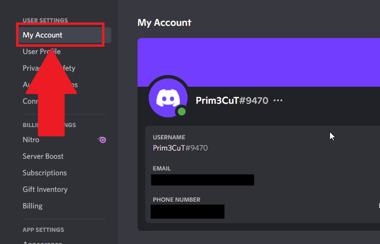 Select the “My Account” Menu