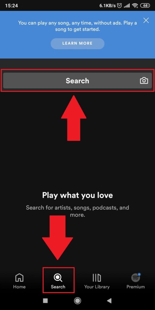 Select the “Search” function and look for a song
