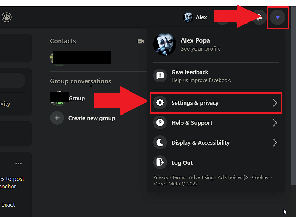 Open the Facebook Menu and select “Settings & Privacy”