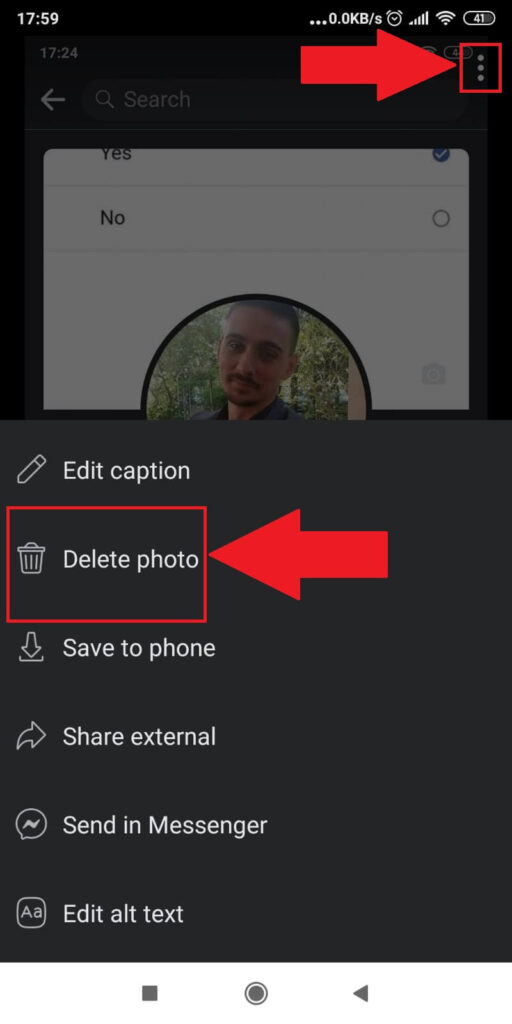 Tap on the three-dot icon and then select “Delete photo”