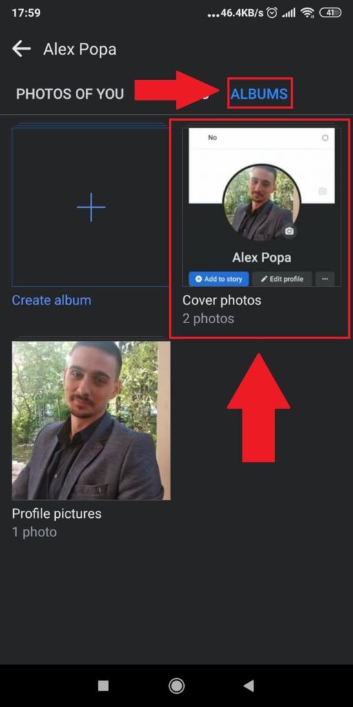 Select “Albums” and then “Cover Photos”