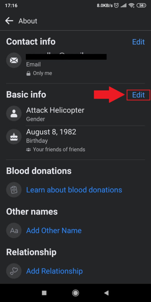 Tap on “Edit” next to the “Basic Info” menu