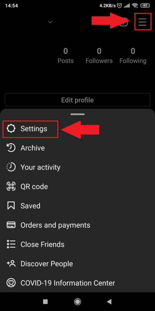 Tap on the Menu icon and then select “Settings”