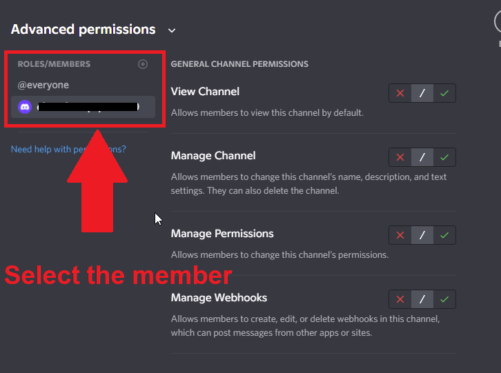 Permissions tab