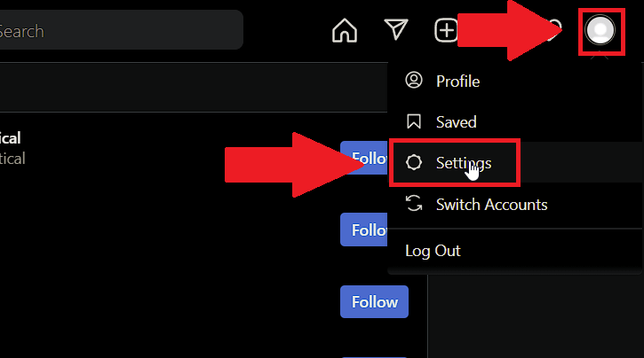 Open Instagram on your computer and go to “Settings”