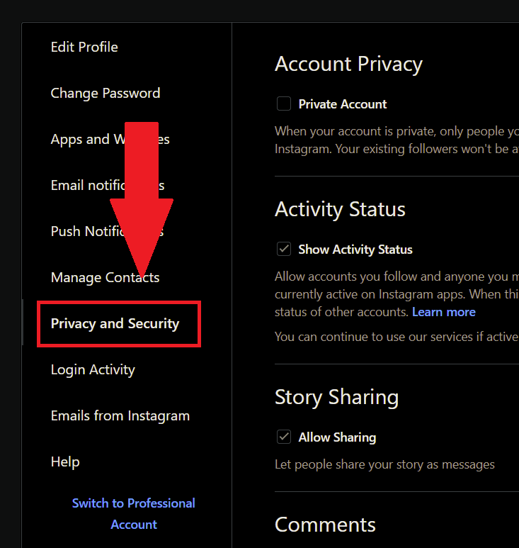Select “Privacy & Security”