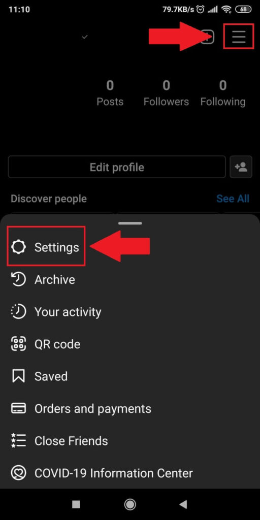 Tap on the Menu icon and then select “Settings”