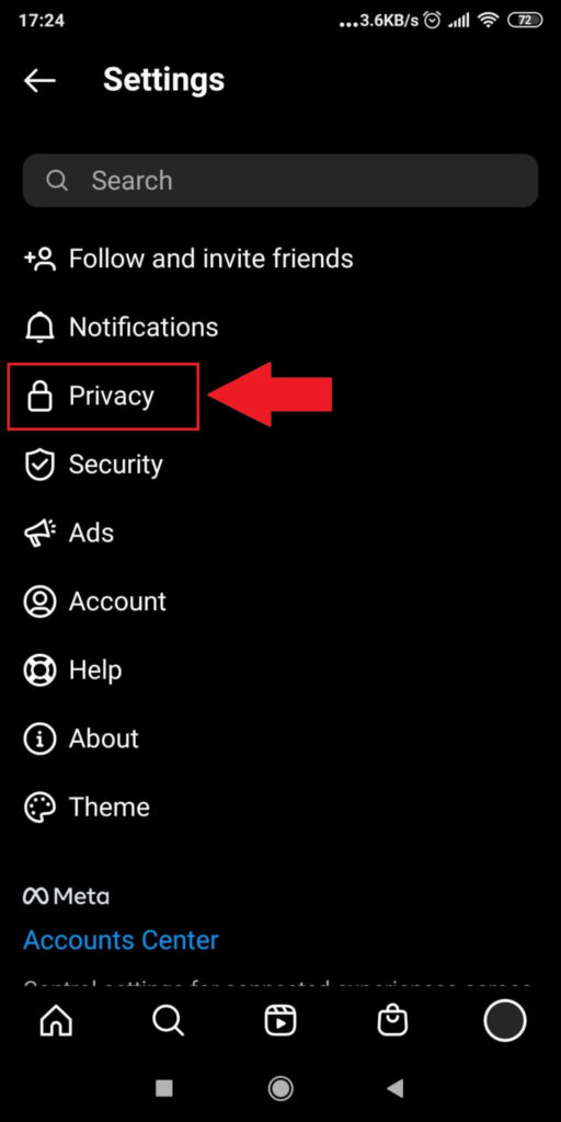 Select “Privacy”