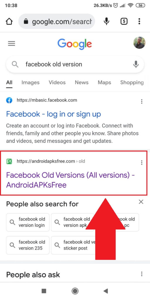Search for “Facebook old version” on Google and go to “androidapksfree.com”