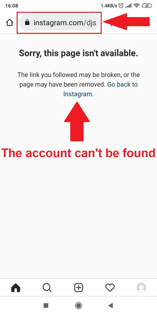 Google page showing the "Sorry, this page isn't available" message on Instagram