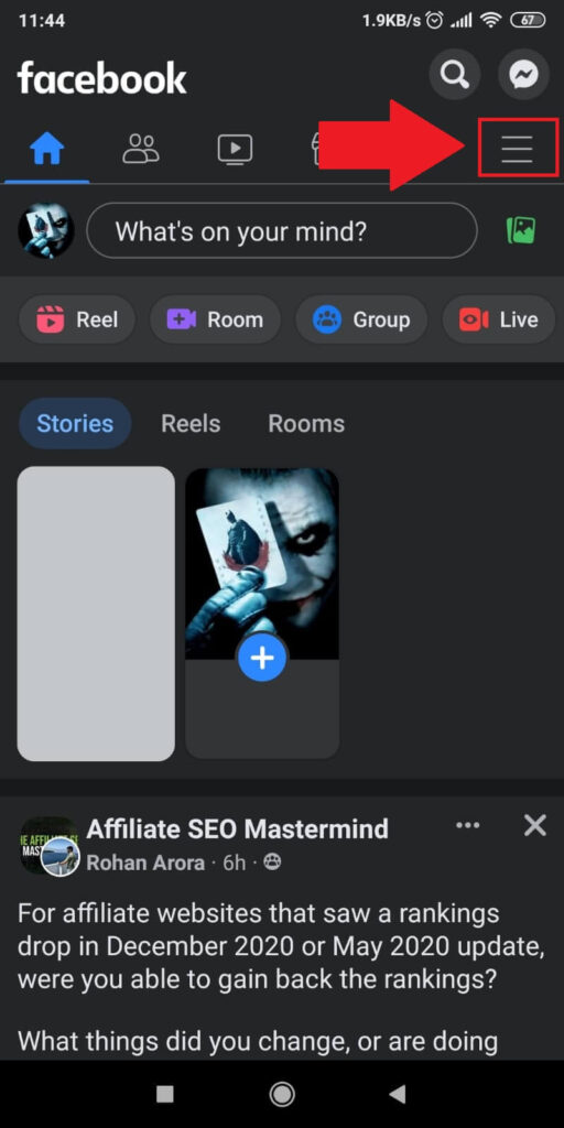 Tap on the Hamburger icon on Facebook