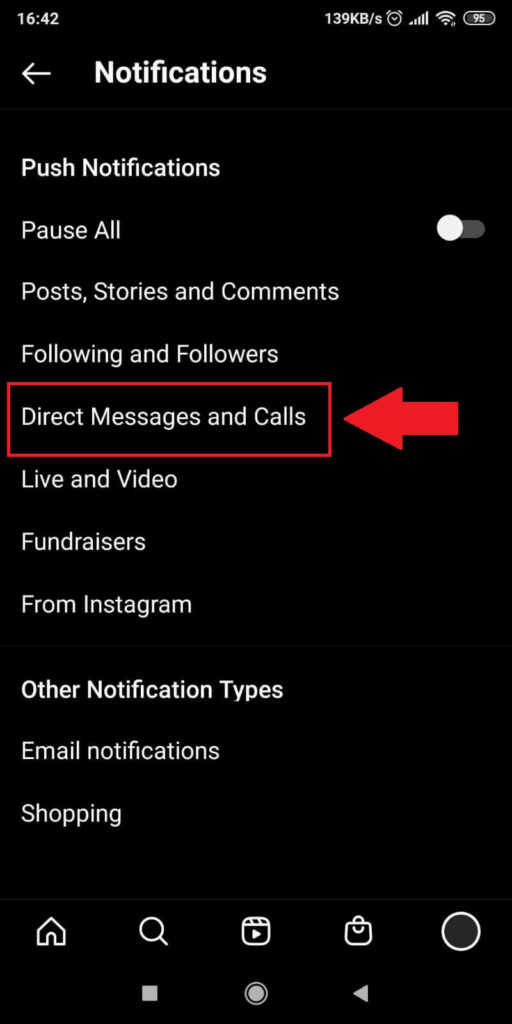 Tap on “Direct Messages and Calls”
