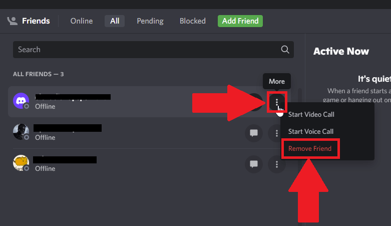 Click on the three-dot icon next to your friend’s name and select “Remove Friend”