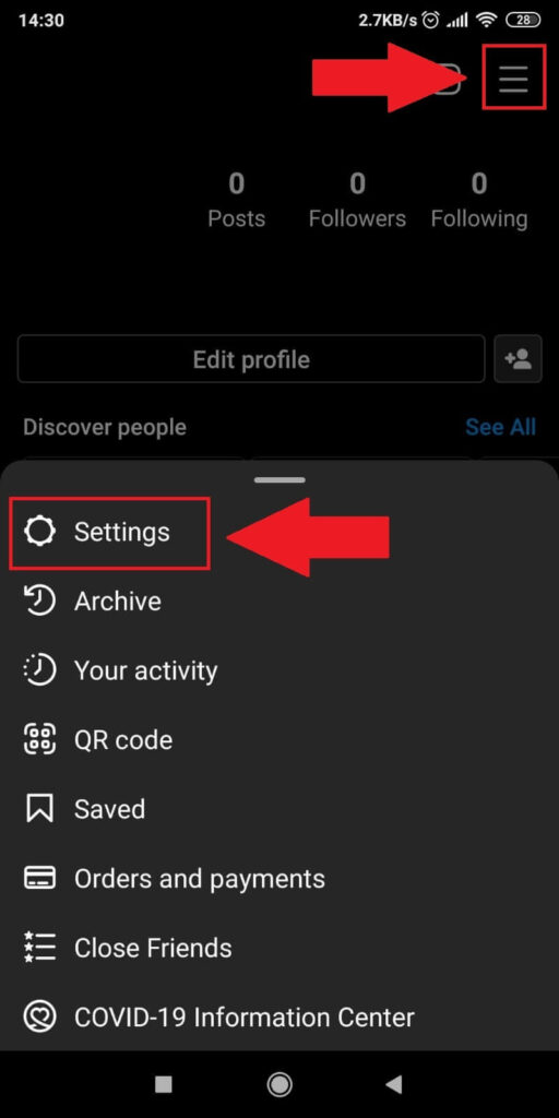 Tap on the Menu icon and then select “Settings”