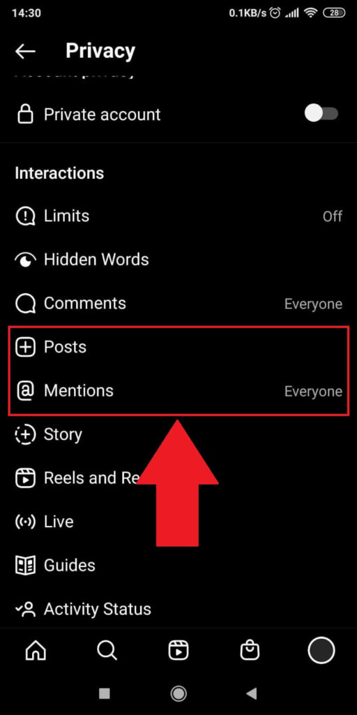Select “Mentions”