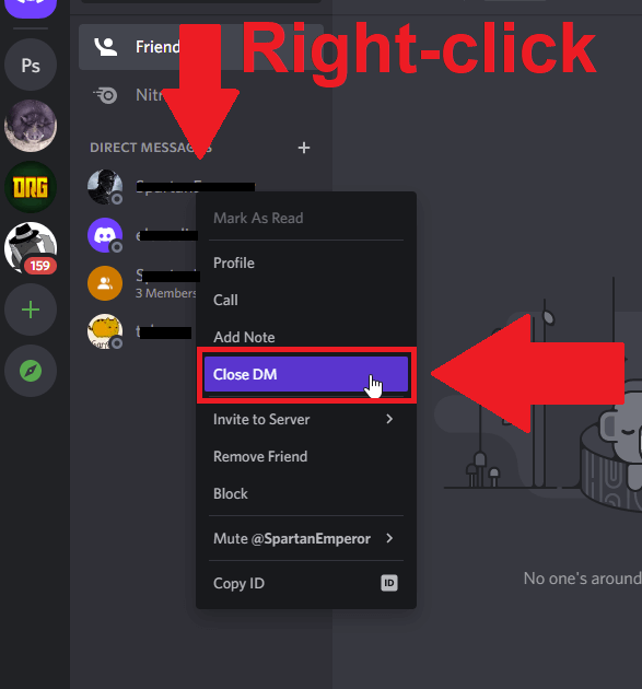 Right-click on the user and select "Close DM"