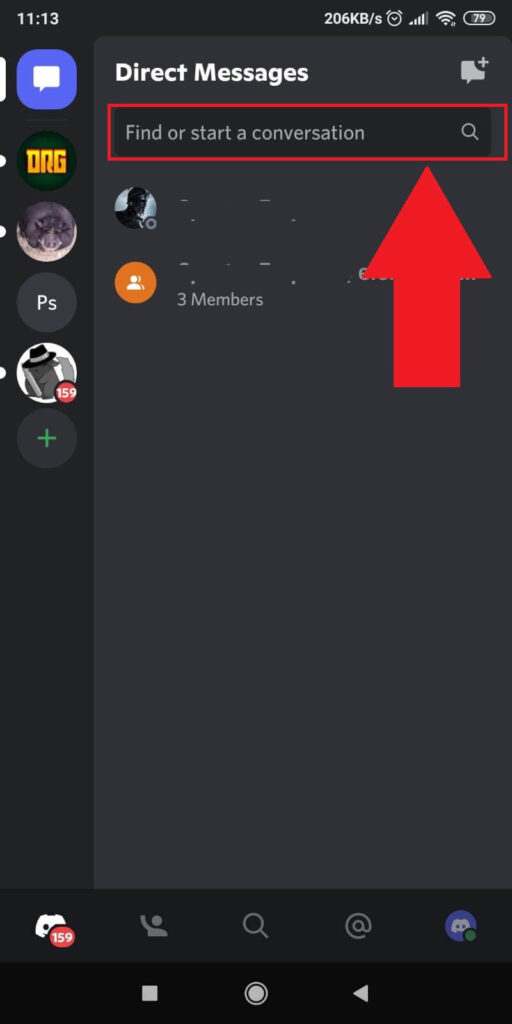 Tap on the search box at the top of the Discord app