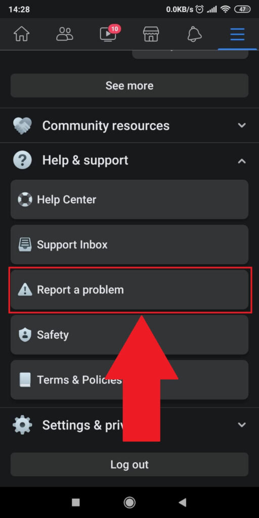 Select “Report a problem”