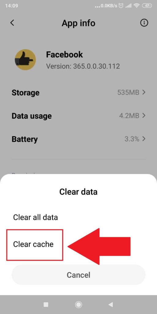 Tap on “Clear Cache”