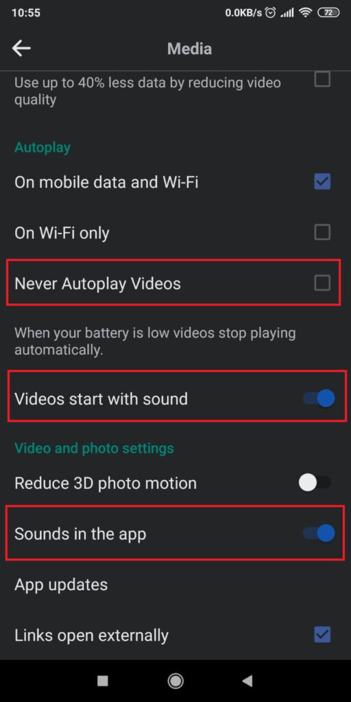 Disable the required media options