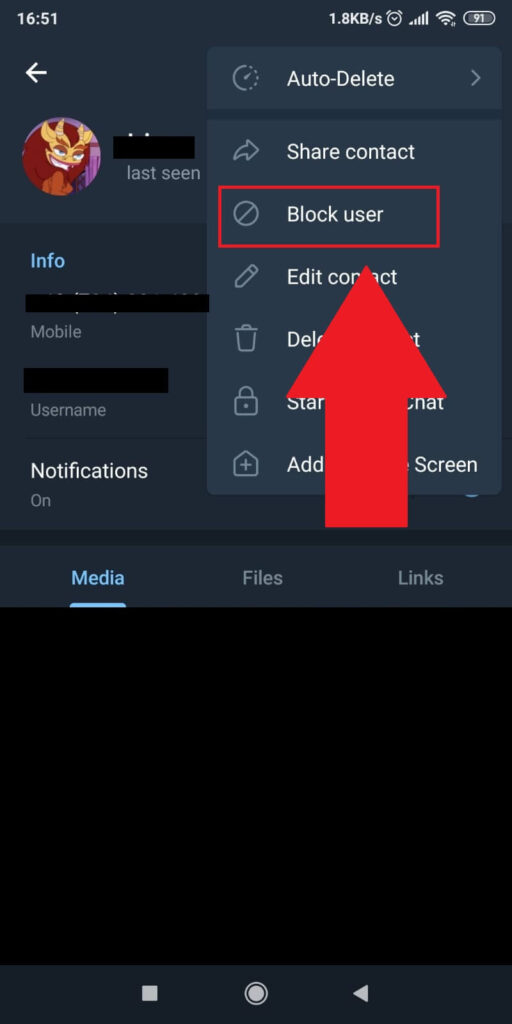 Select "Block user"