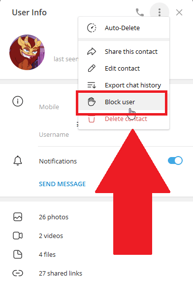 Select "Block User"