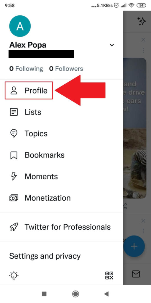 Select "Profile"