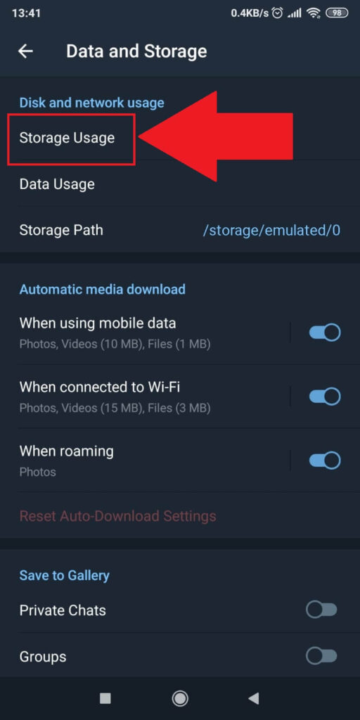 Go to "Storage Usage"