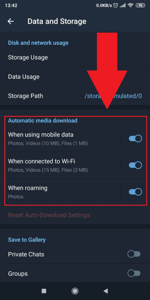 Disable the "Automatic media download" options