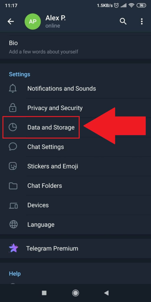 Tap on "Data and Storage"