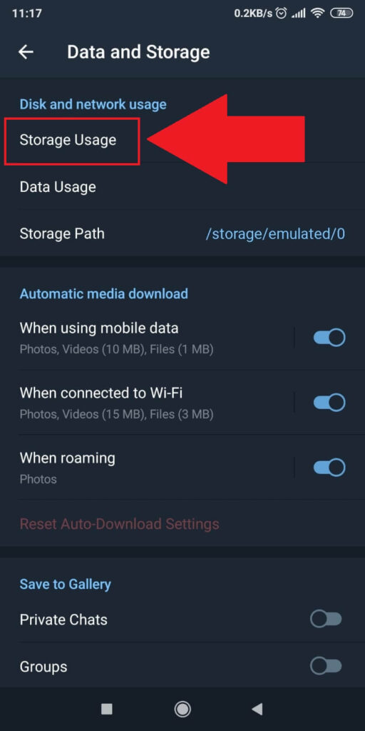 Select "Storage Usage"