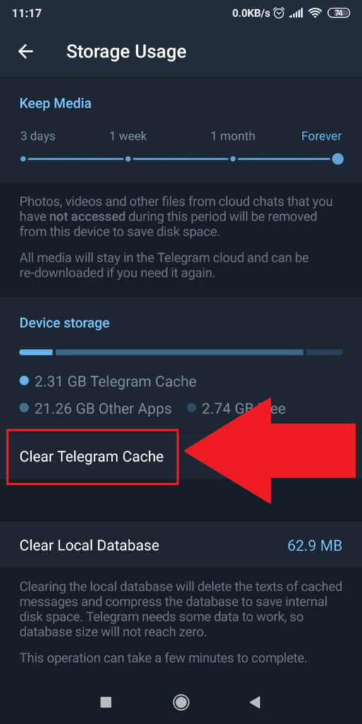 Select "Clear Telegram Cache"