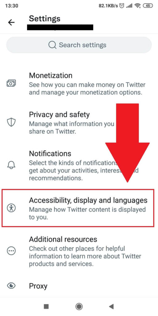 Select "Accessibility, display and languages"