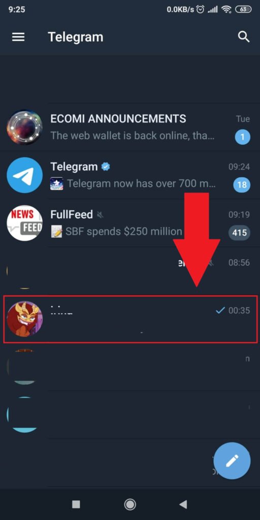 Select a contact in your Telegram list