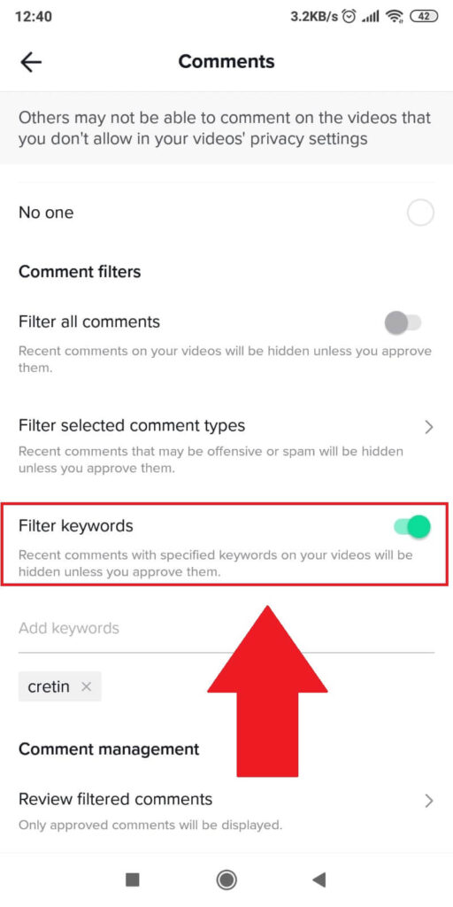 Enable the "Filter Keywords" option