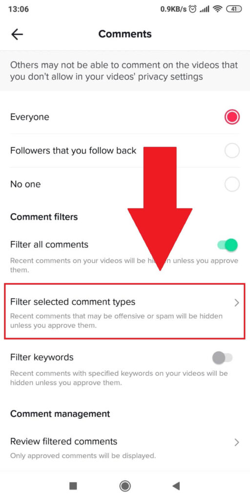Select "Filter selected comment types"