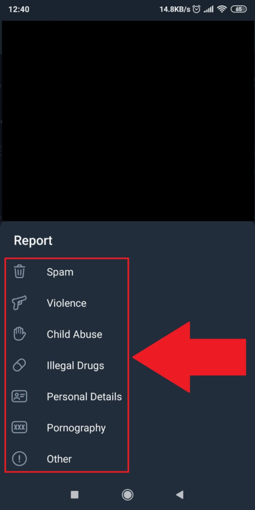 Select a reason for the report