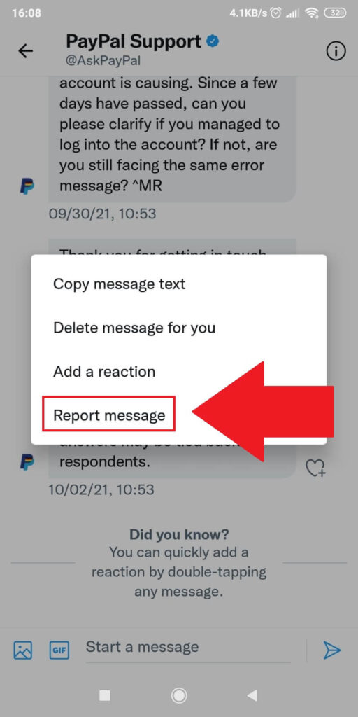 Select "Report message"