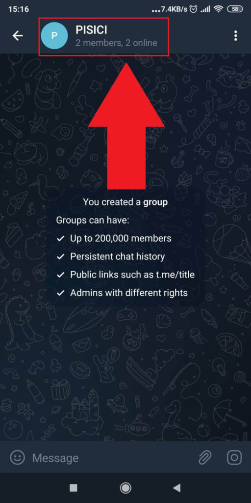 Tap on the group's name at the top of the page