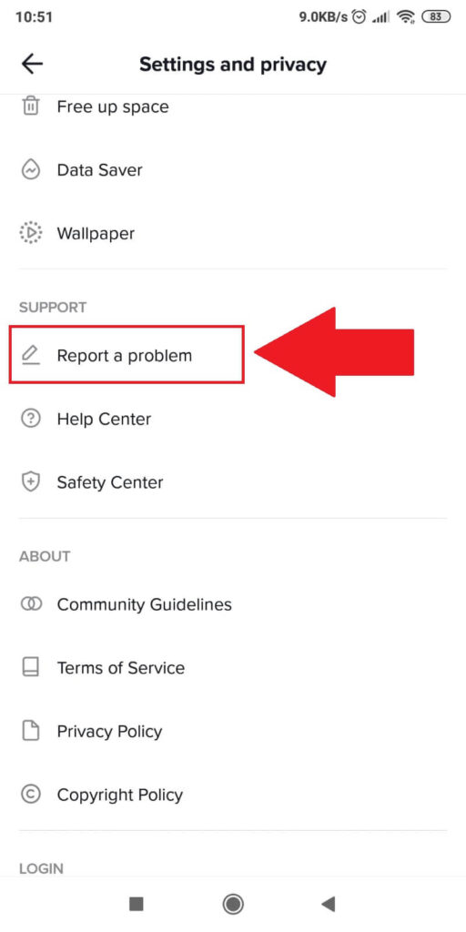 Tap on the "Report a problem" option